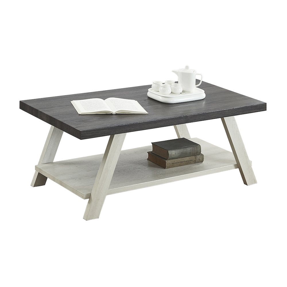 Athens Contemporary Two-Tone Wood Shelf Coffee Table in Weathered Charcoal/Beige. Picture 1