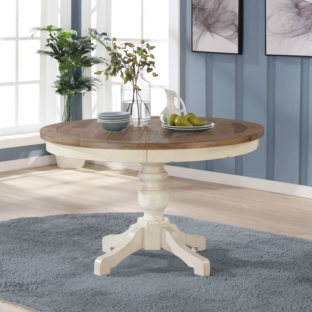 Prato 5-PC Round Dining Set,  Antique White and Distressed Oak. Picture 3