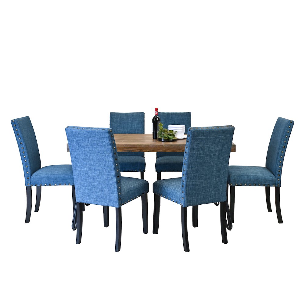 Amisos 7-Pc Dining Set, Hairpin Dining Table with 6 Chairs, Blue. Picture 1