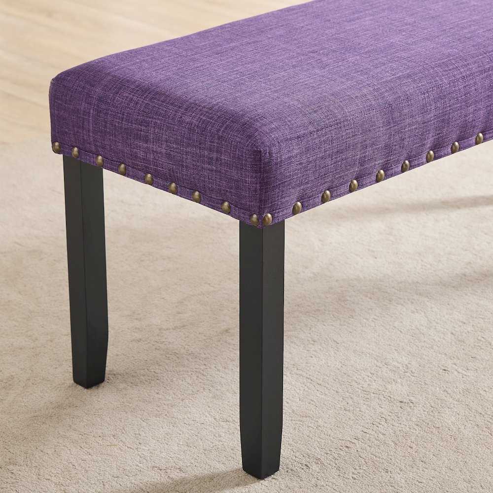 Biony Fabric Dining Bench with Nailhead Trim, Purple. Picture 4