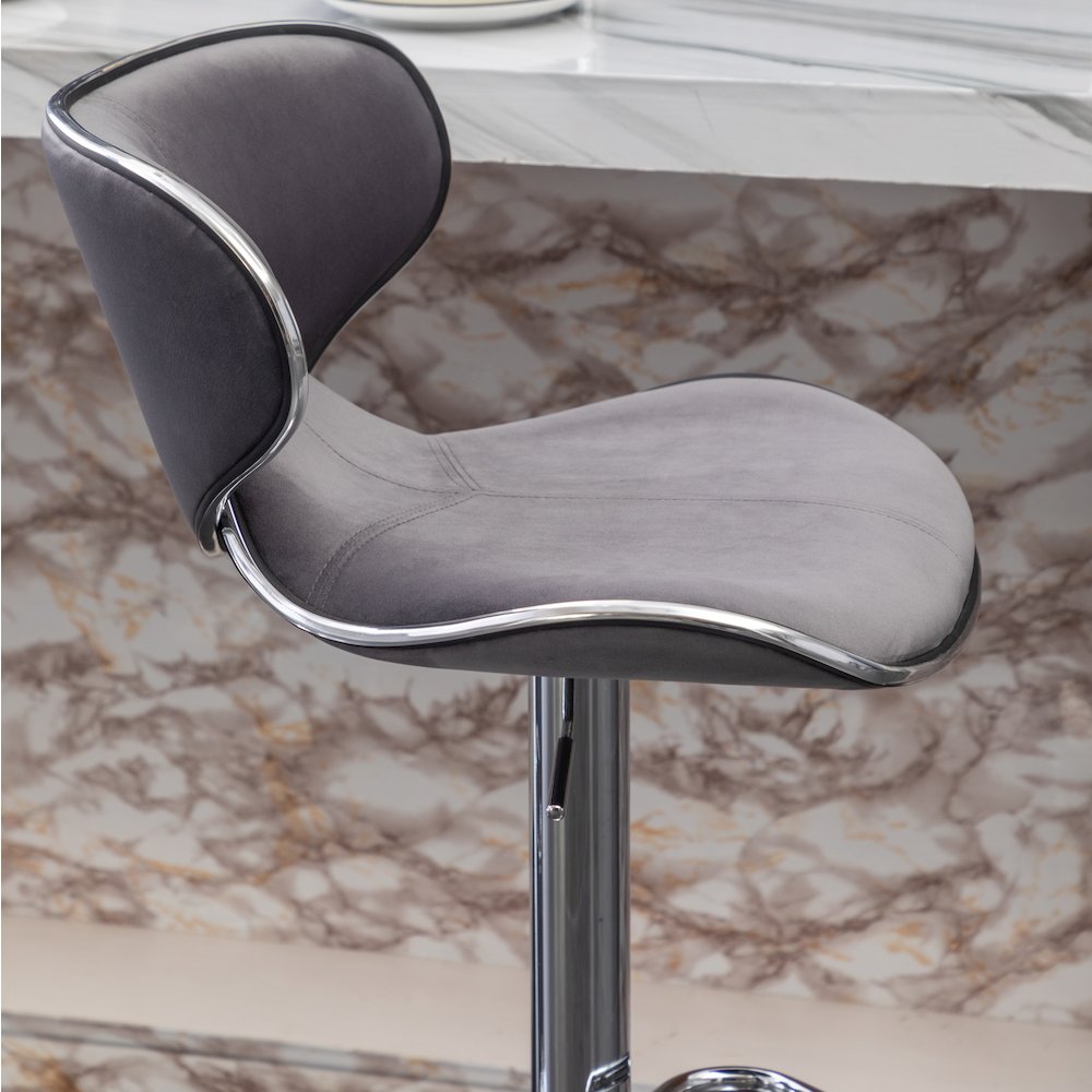 Masaccio Velvet Upholstered Adjustable Swivel Barstool, Set of 2, Gray. Picture 9