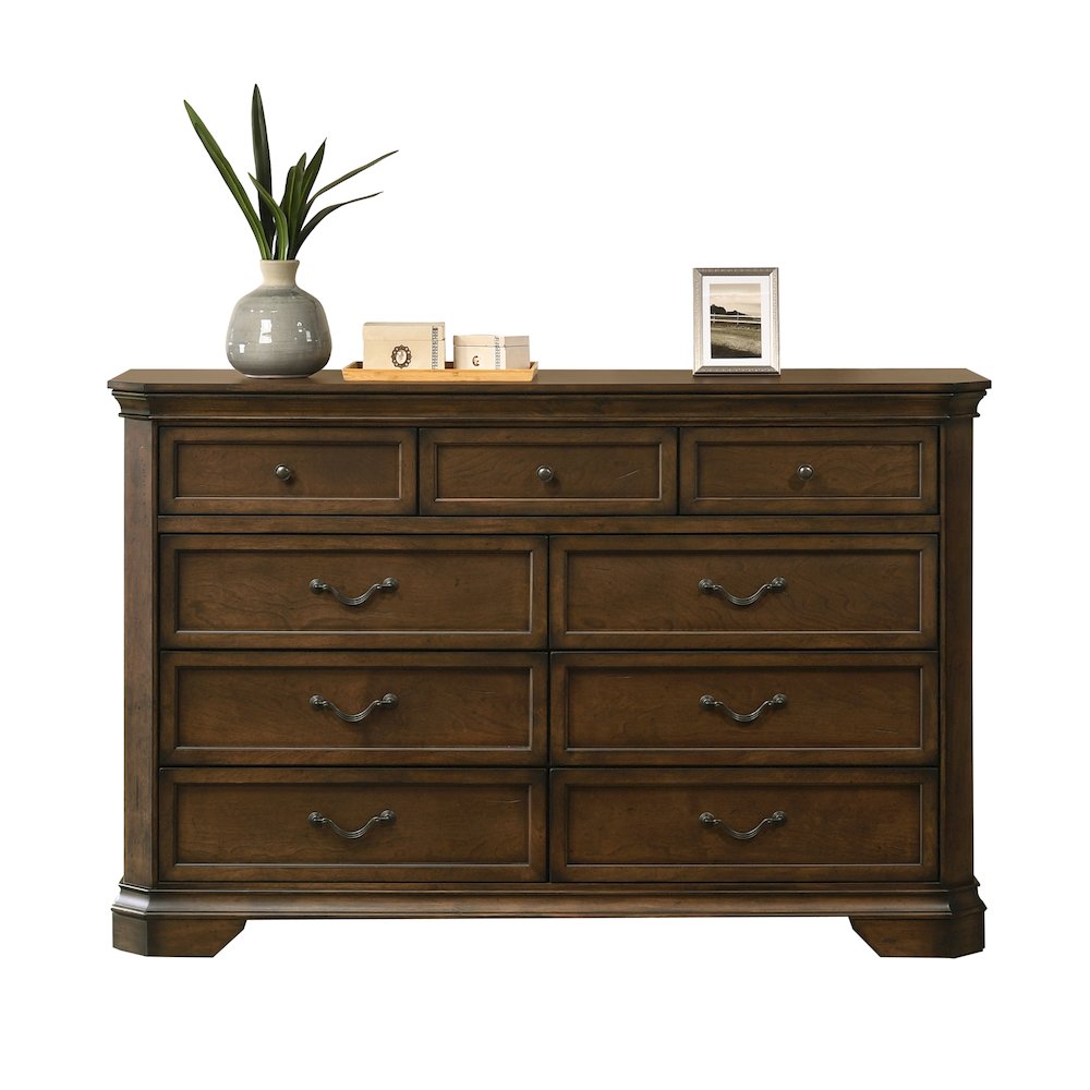 Maderne Traditional Wood 9-Drawer Dresser, Antique Walnut Finish. Picture 1