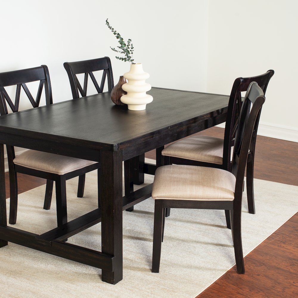 Hensfield 5-Piece Dining Set, Dining Table with 4 Cross-back Chairs, Rich Black. Picture 4