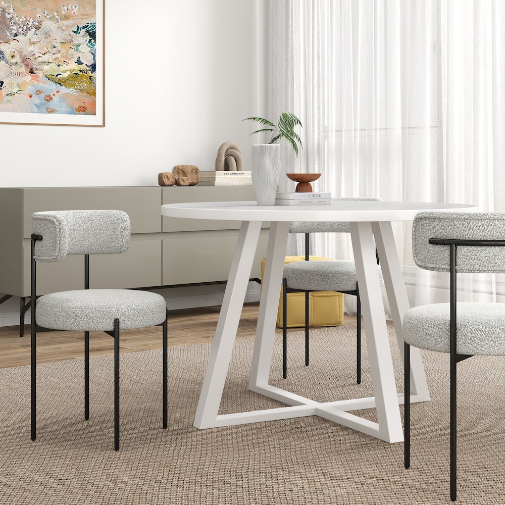 Durban 5-Pc Round Dining Set, Trestle Dining Table with 4 Boucle Chairs. Picture 4