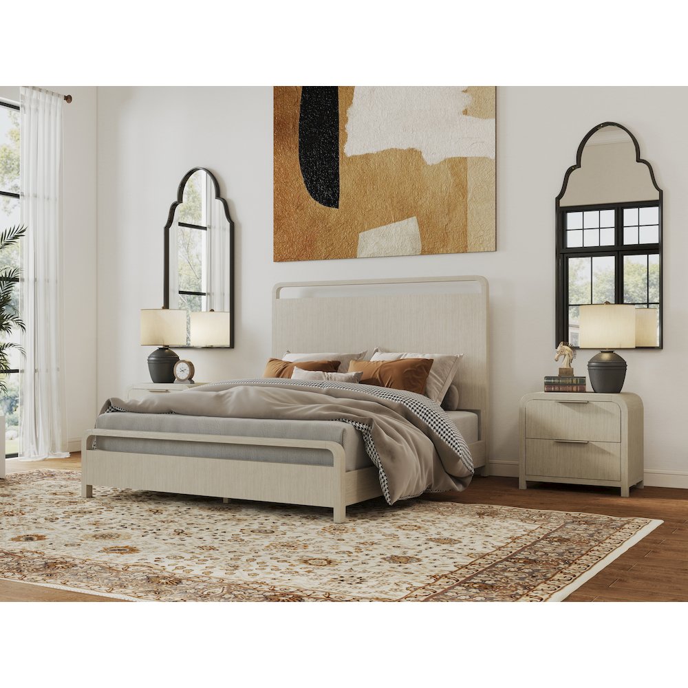 Tavari 3-PC Bedroom Set with Panel Bed and Two Nightstands in Light Gray, Queen. Picture 2