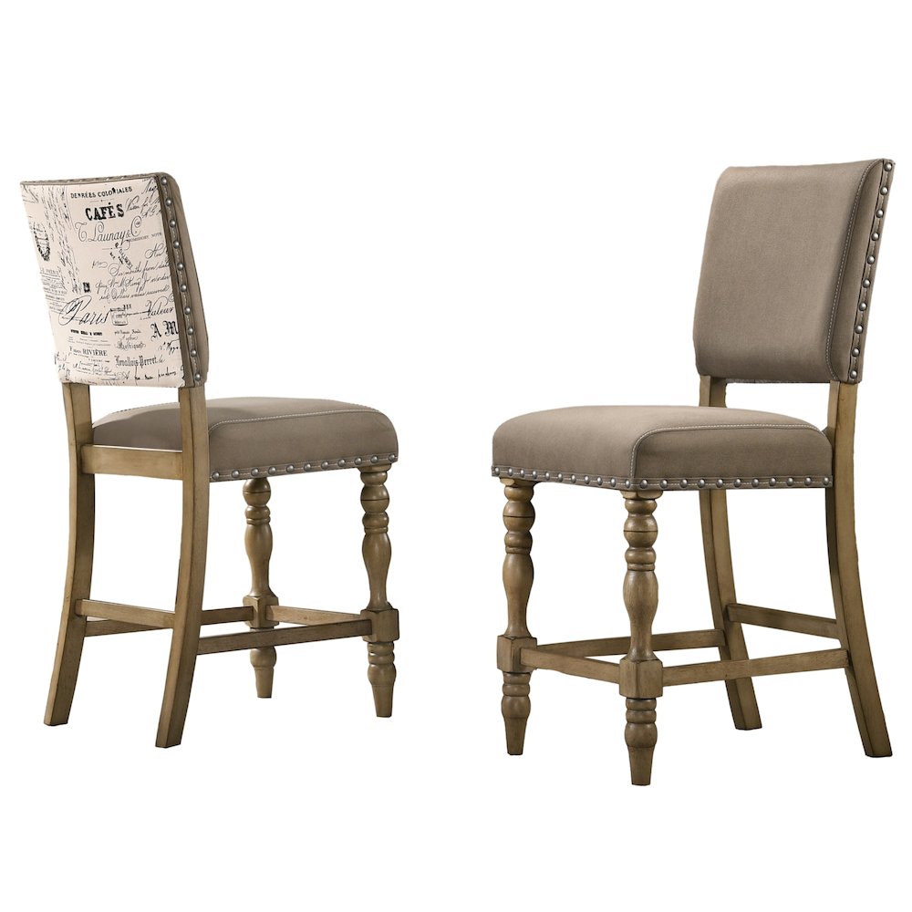 Birmingham Script Printed Driftwood Finish Counter Height Dining Chair, Set of 2. Picture 1