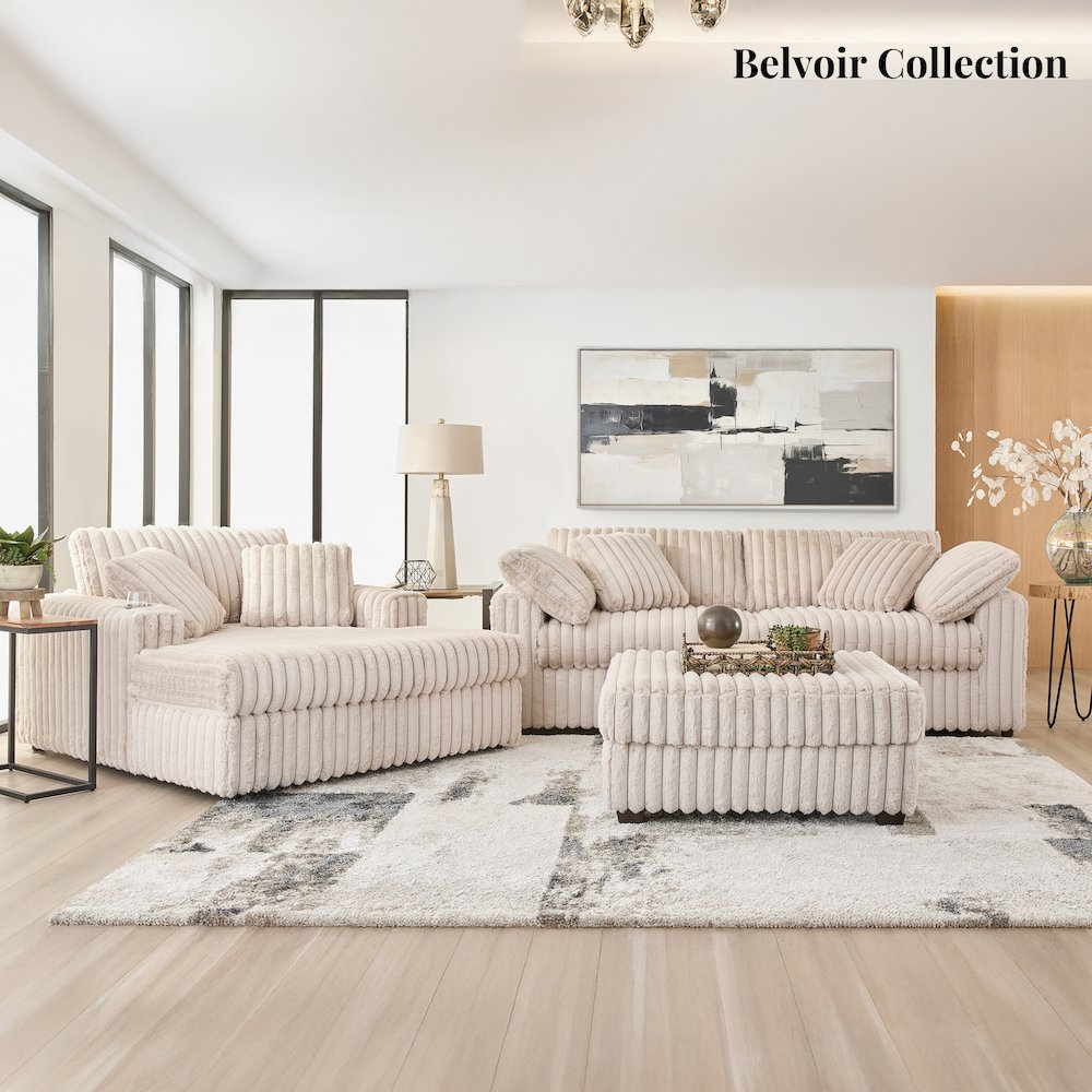 Belvoir Oversized Cuddle Chaise, with Cup Holders, Beige Champagne. Picture 8