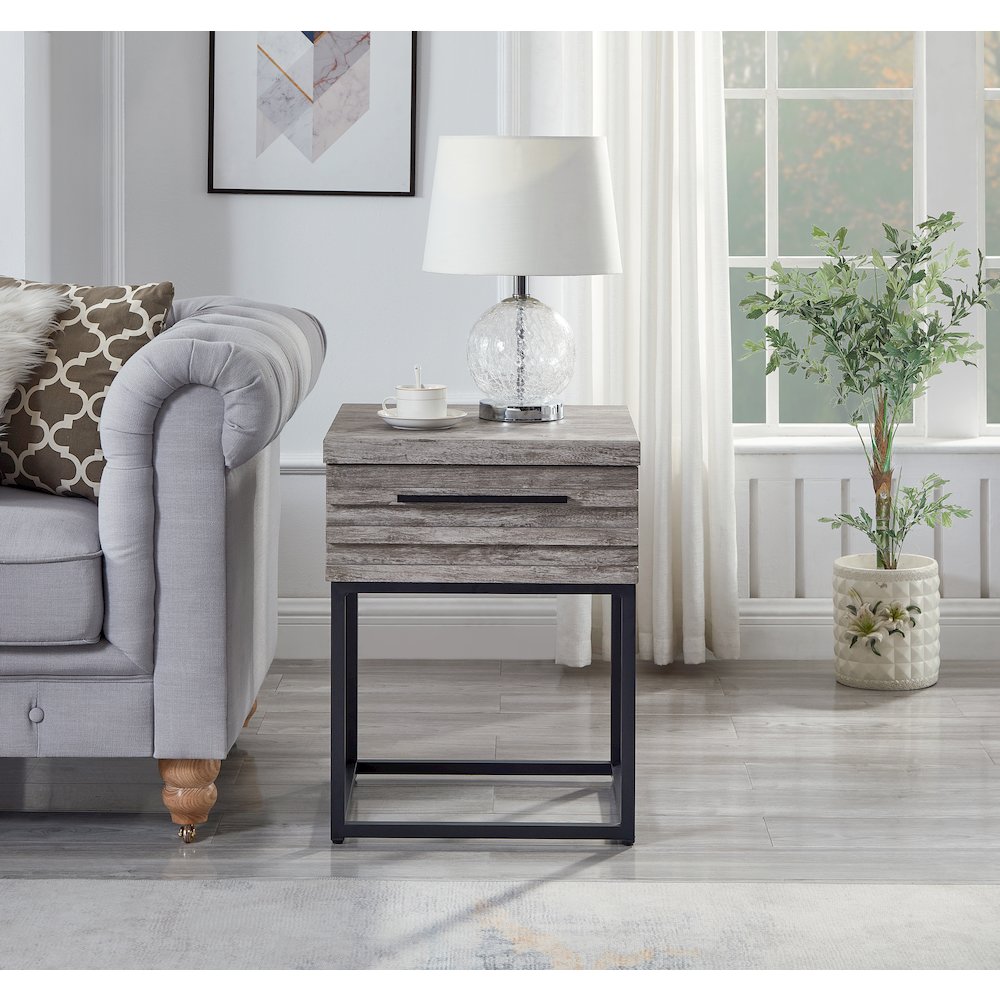Celestial Contemporary Storage End table, Gray. Picture 2