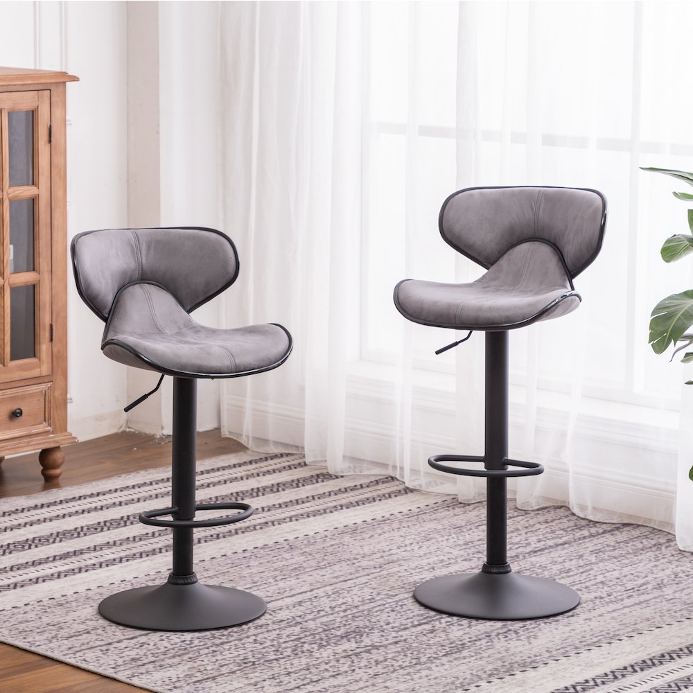 Masaccio Weathered Gray Adjustable Swivel Barstool Chrome Base, Set of 2. Picture 3