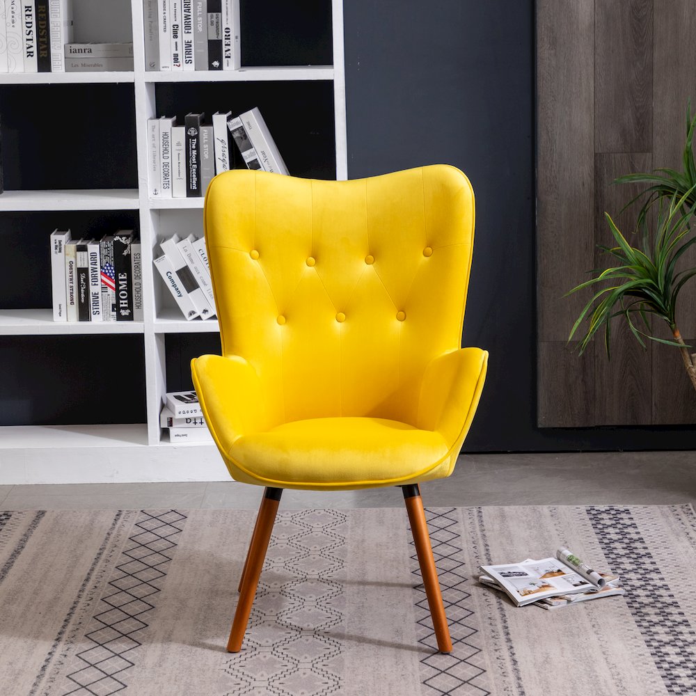 Doarnin Contemporary Silky Velvet Tufted Button Back Accent Chair, Yellow. Picture 5
