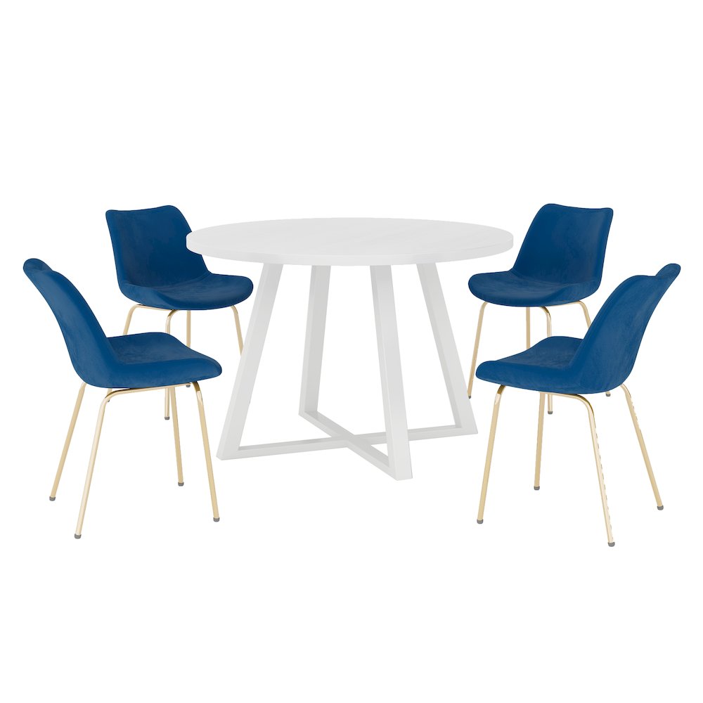 Avant 5-Piece Round Dining Set, Trestle Dining Table with 4 Side Chairs, Blue. Picture 1