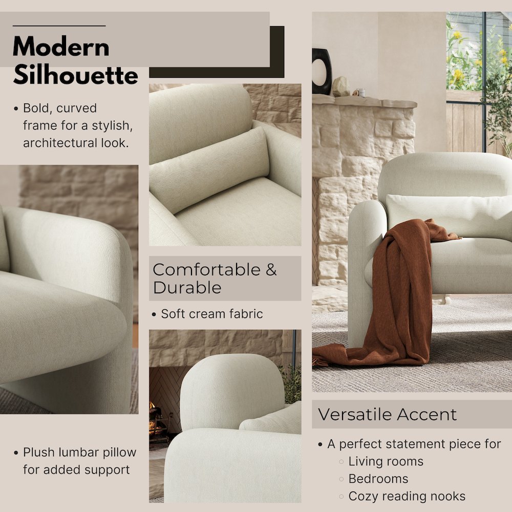 Dylan Modern Upholstered Barrel Armchair, Cream White. Picture 11