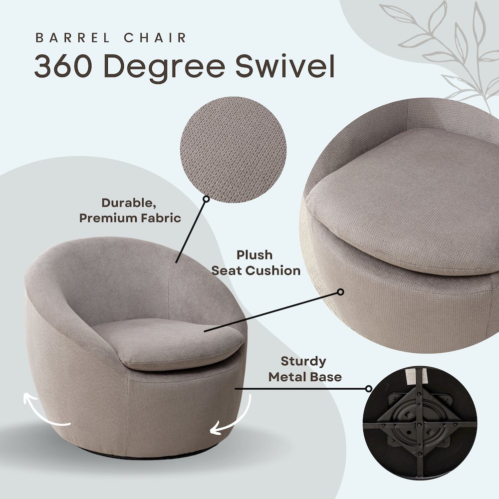Winnie Modern Barrel Chair, 360° Swivel. Picture 7