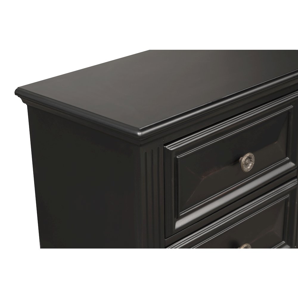 Vintage Black Wood Bedroom Set, King Panel Bed, Dresser, Mirror, 2 Nightstands. Picture 8