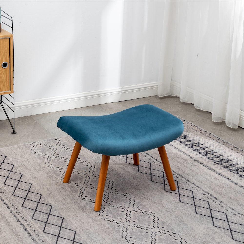Leiria Contemporary Silky Velvet Tufted Accent Chair with Ottoman, Blue. Picture 8