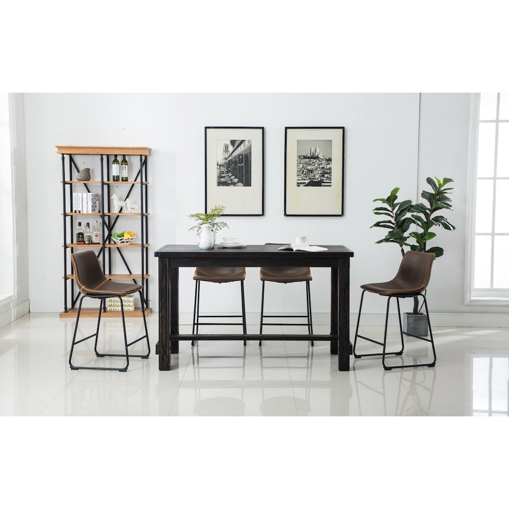 Lotusville Antique Wood Counter Height Dining Set: Table and Four Chairs, Brown. Picture 3