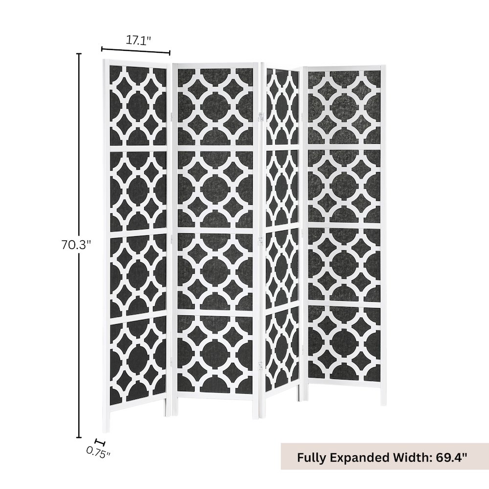 4-Panel Room Divider, Decorative Folding Freestanding Privacy Screen, White. Picture 5