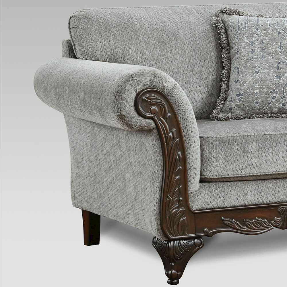 Hernen Carved Wood Frame Gray Loveseat. Picture 4