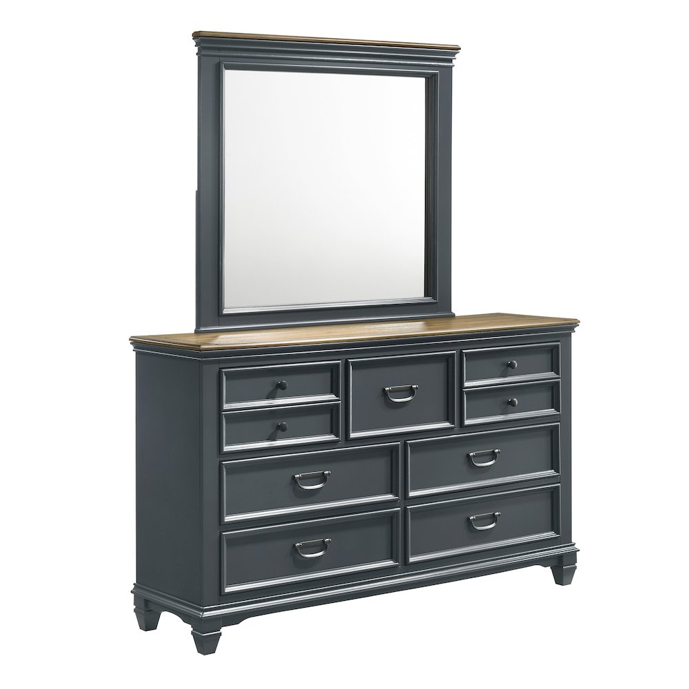Clelane Wood 7-Drawer Dresser with Mirror, Slate Blue. Picture 1