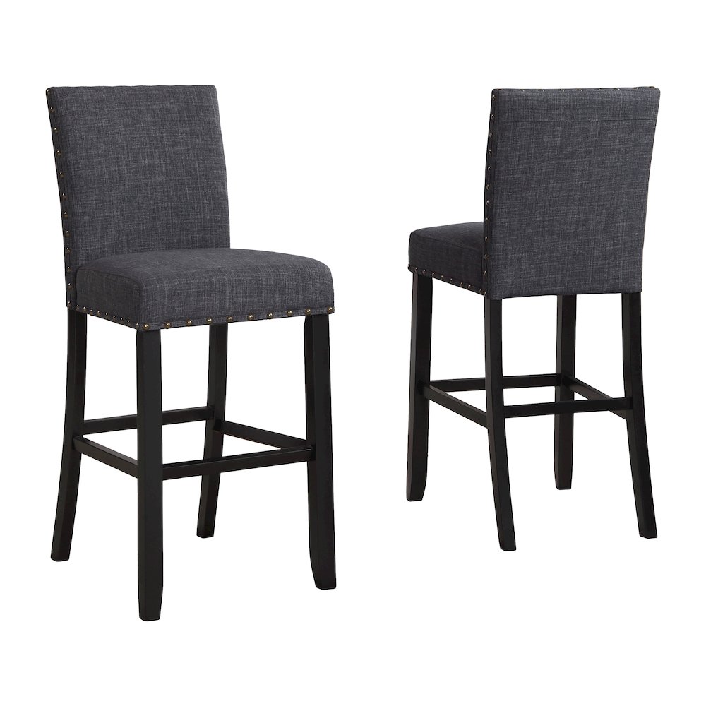 Biony 3-Pc 36" Round Espresso Finish Bar Table with 2 Gray Pub Chairs. Picture 1