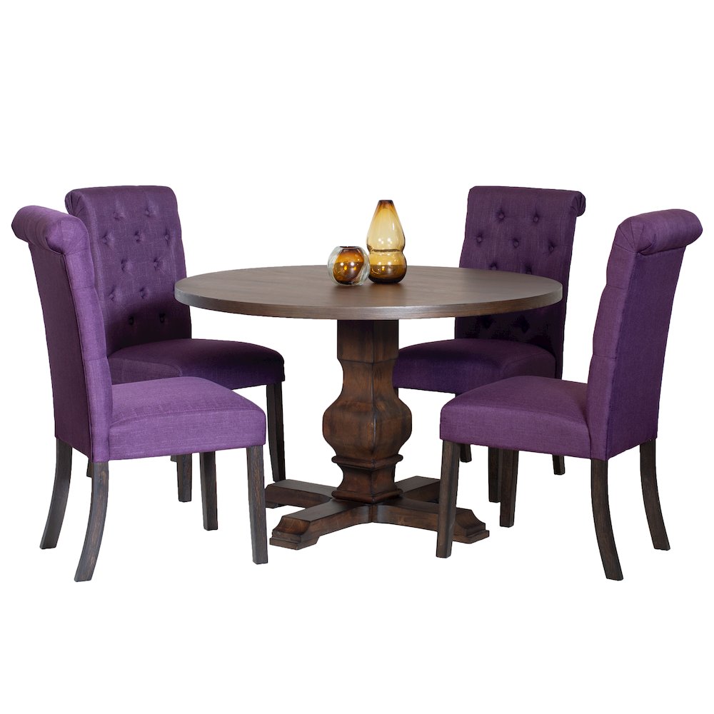Kerbau 5-Pc Dining Set, Pedestal Round Table with 4 Stylish Chairs, Purple. Picture 1