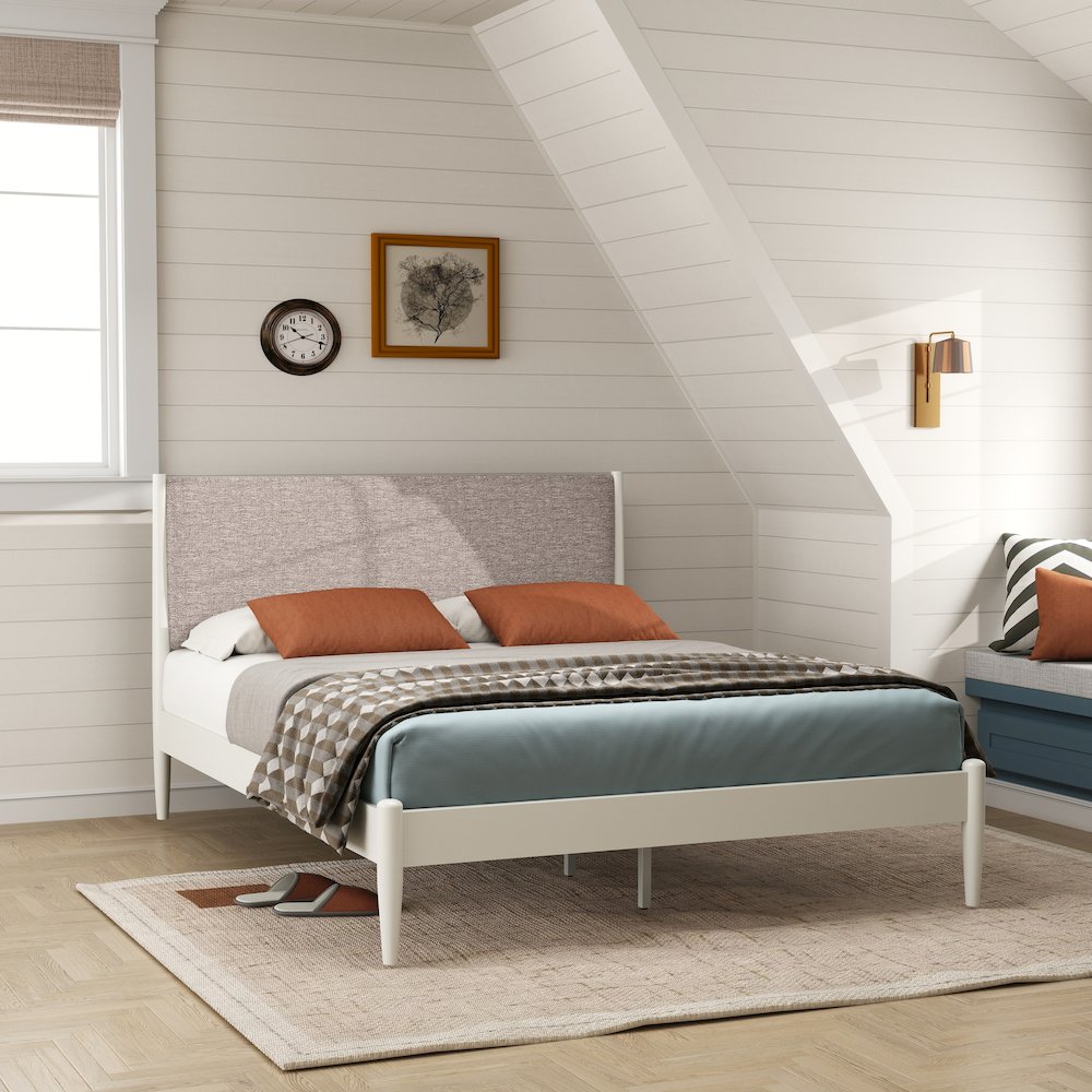 Feeney Rubberwood Platform Bed, Cream White, Queen. Picture 2