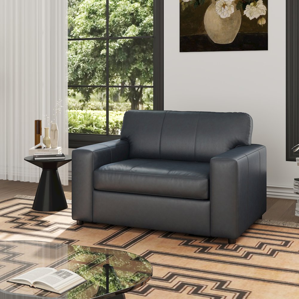 Sakan Leather Upholstered Cutler Lounge Chair, Blue. Picture 2