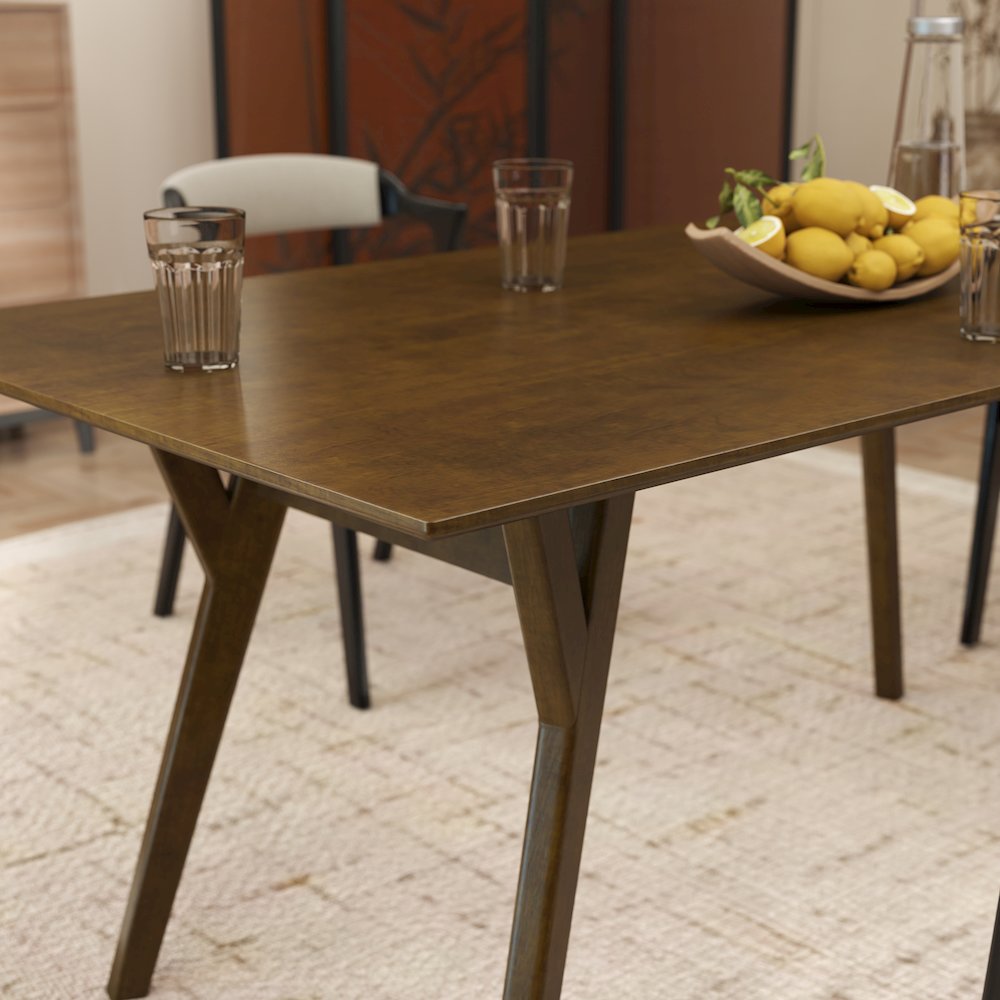 Modern 7-Piece Dining Set, Walnut Finished Dining Table with 6 Brown Chairs. Picture 7