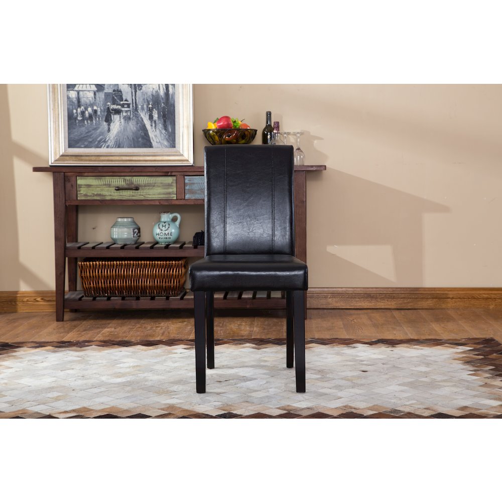 Urban Style Solid Wood Leatherette Padded Parson Chair, Black, Set of 2. Picture 4