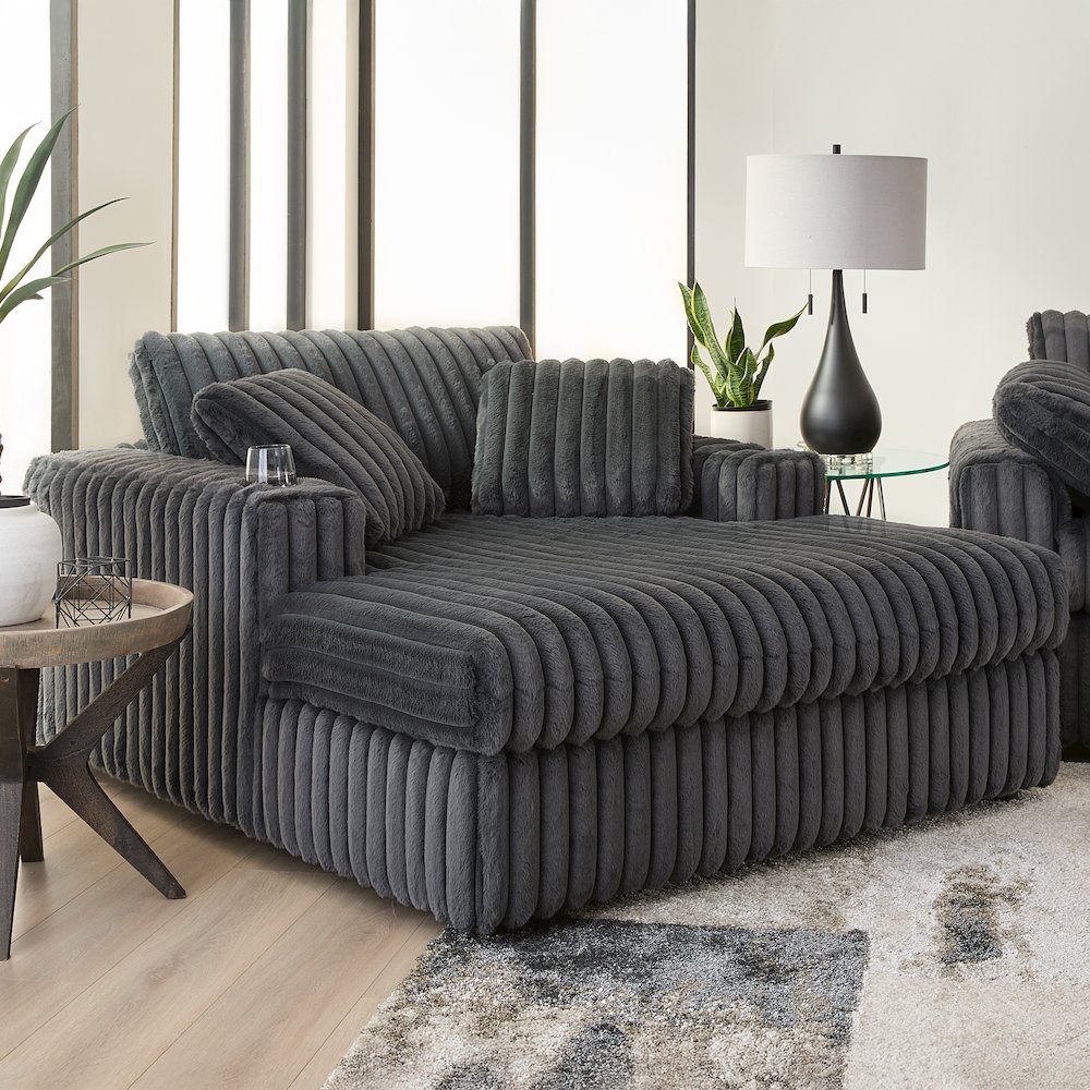 Belvoir Oversized Cuddle Chaise, with Cup Holders, Charcoal. Picture 2