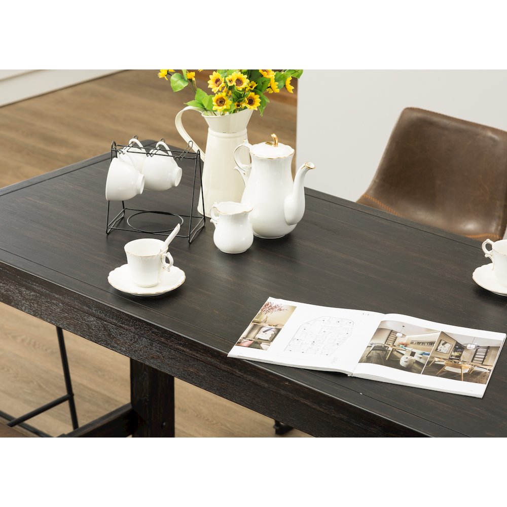 Lotusville Antique Black Finish Rectangular Wood Counter Height Dining Table. Picture 8