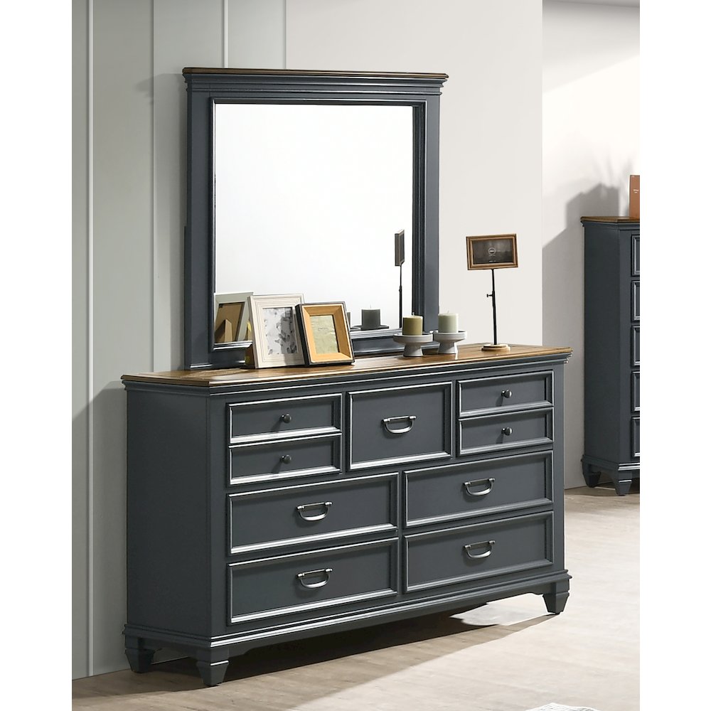 Clelane Wood 7-Drawer Dresser with Mirror, Slate Blue. Picture 2