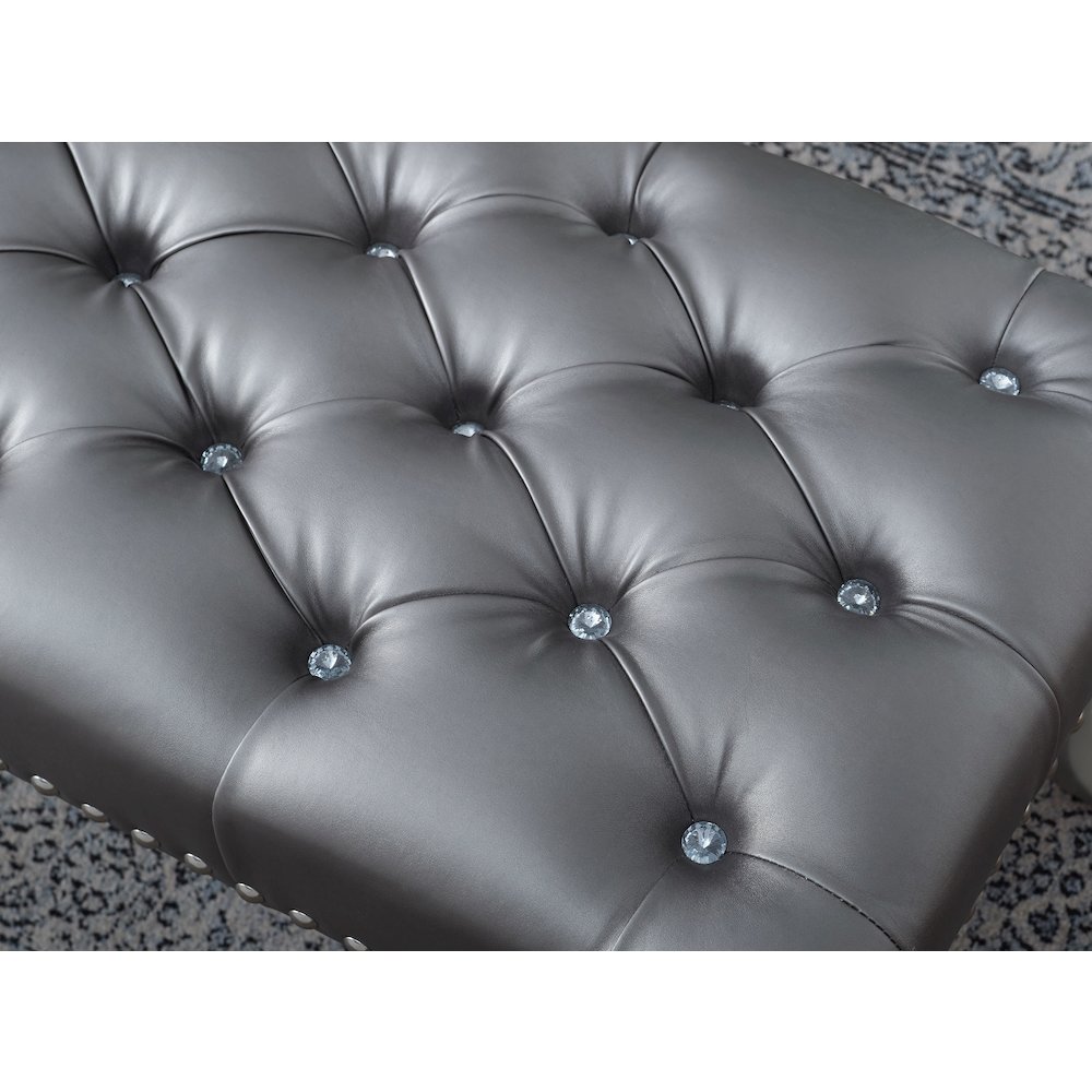 Decor Maxem Tufted Faux Leather Upholstered Seat with Nailhead Trim Bench. Picture 2