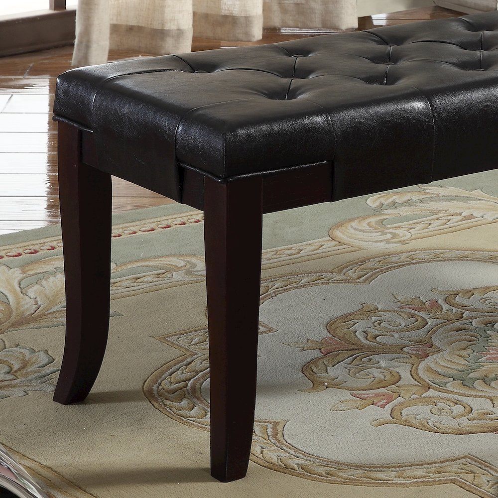 Linon Espresso Leather Tufted Ottoman Bench. Picture 3