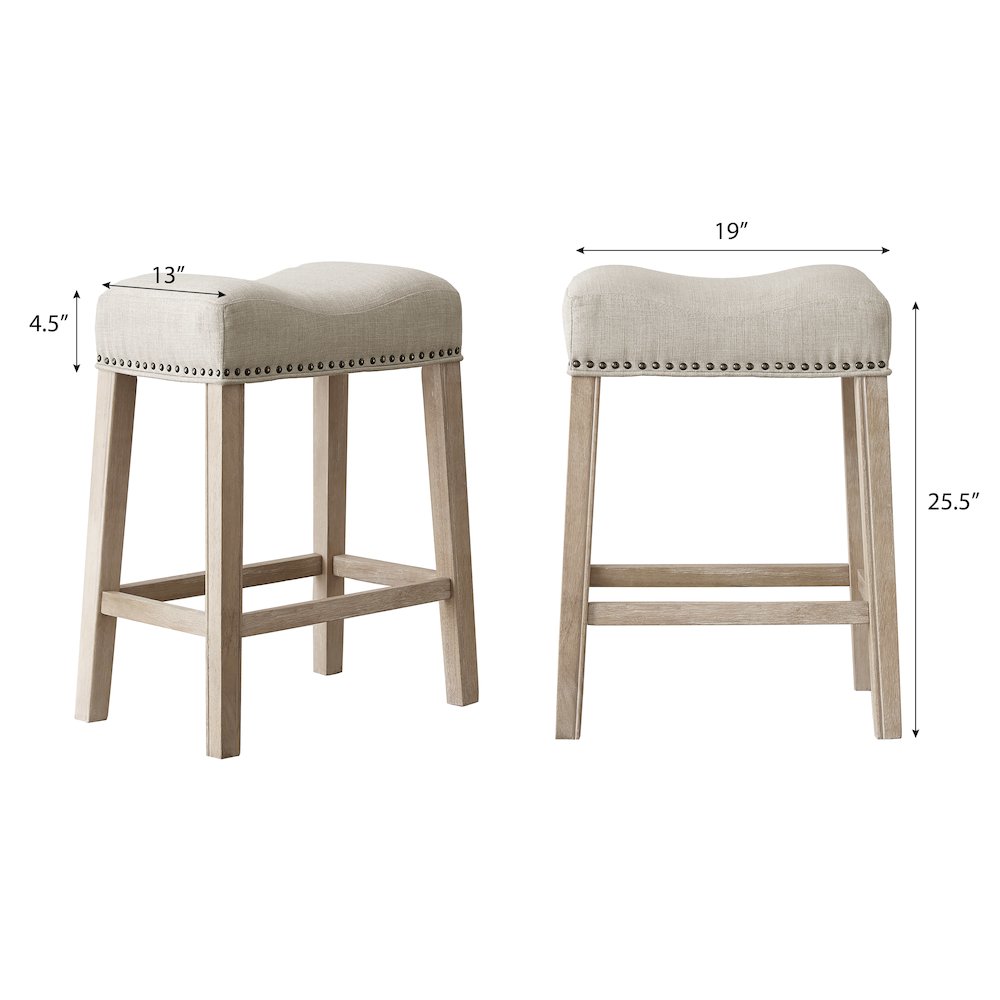 CoCo Upholstered Backless Saddle Seat Counter Stools 24", Set of 2, Tan. Picture 6