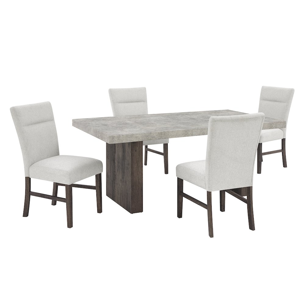 Sorlen Modern 5-Piece Dining Set, 3D Faux Concrete Table with 4 Chairs. Picture 1
