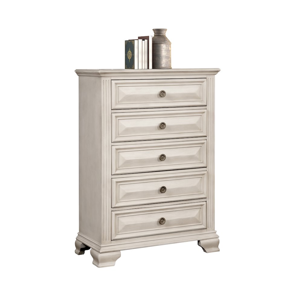 Renova Distressed Parchment 5-Drawer Chest. Picture 4