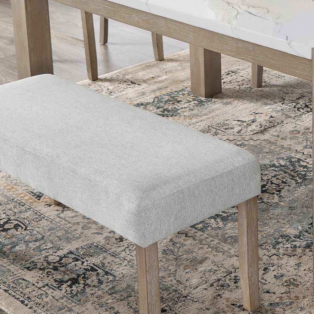 Zelalle Upholstered Bench, Light Gray Fabric with Rubberwood Legs. Picture 5