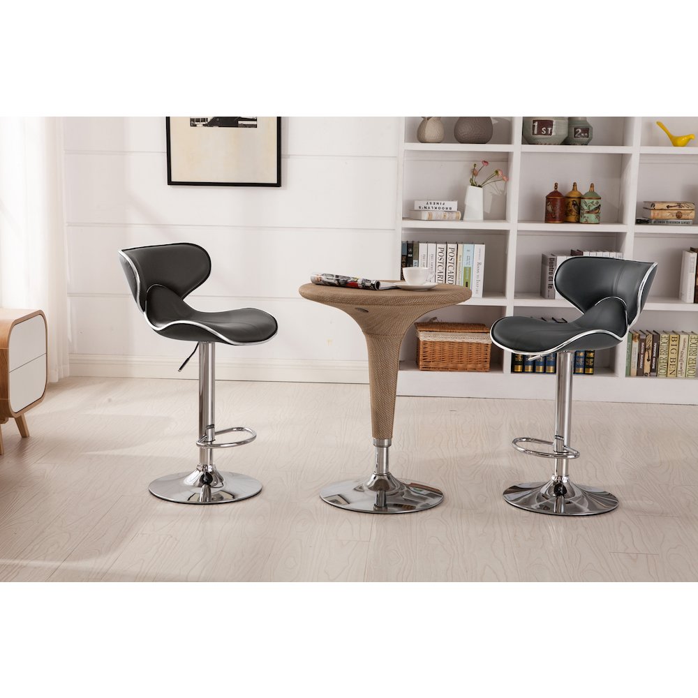 Masaccio Gray Leatherette Adjustable Swivel Barstool Chrome Base, Set of 2. Picture 4