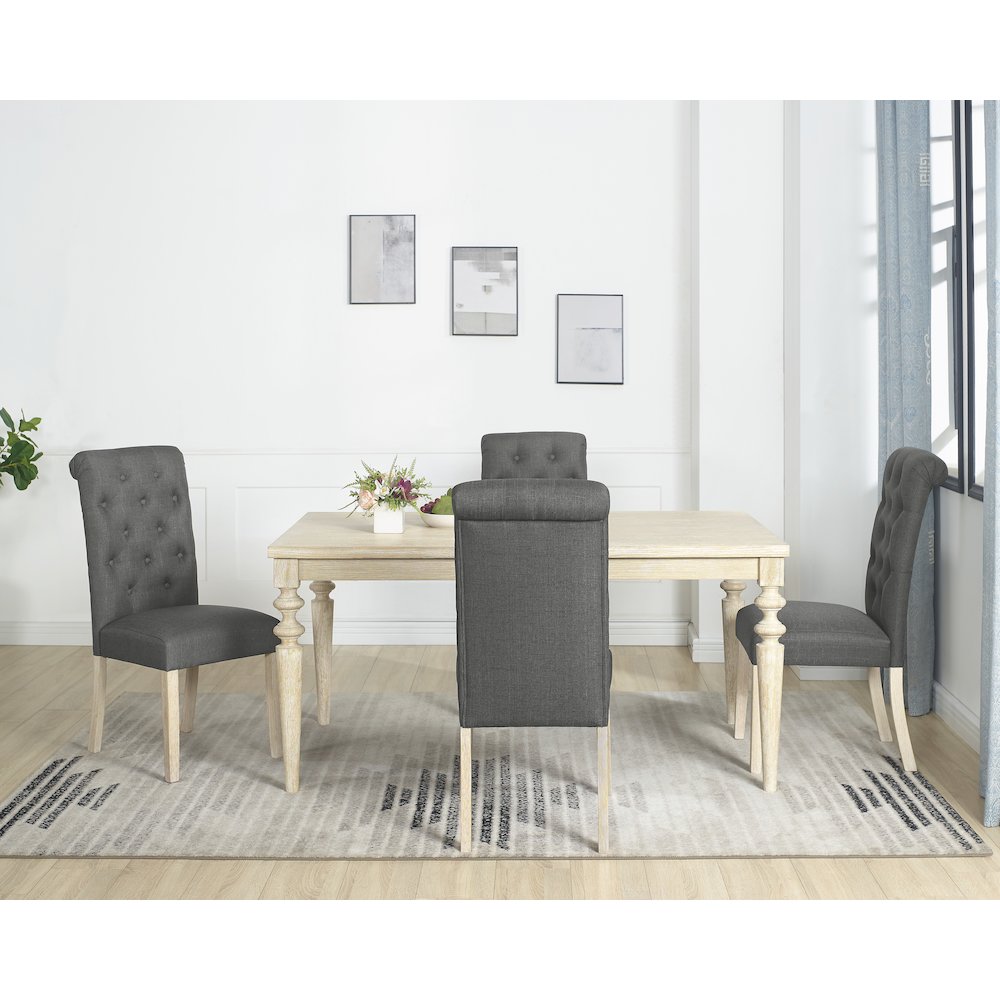 Amonia 5-Pc Dining Set, Turned-Leg Dining Table with 4 Tufted Chairs, Charcoal. Picture 1