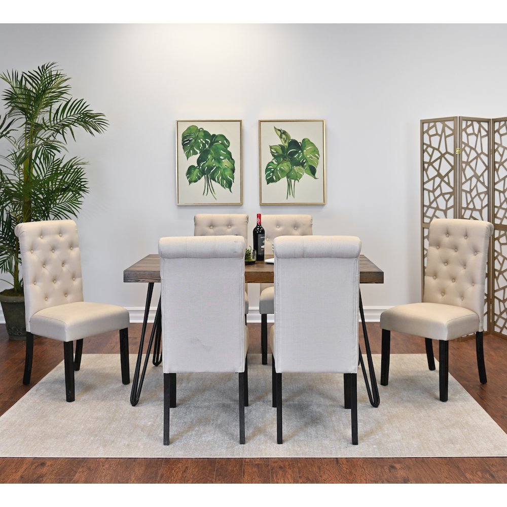 Ashford 7-Pc Dining Set, Hairpin Dining Table with 6 Chairs, Tan. Picture 3