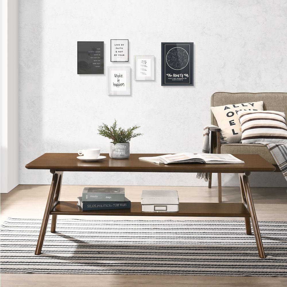 Arona Mid-Century Modern Wood Coffee Table with Shelf. Picture 2