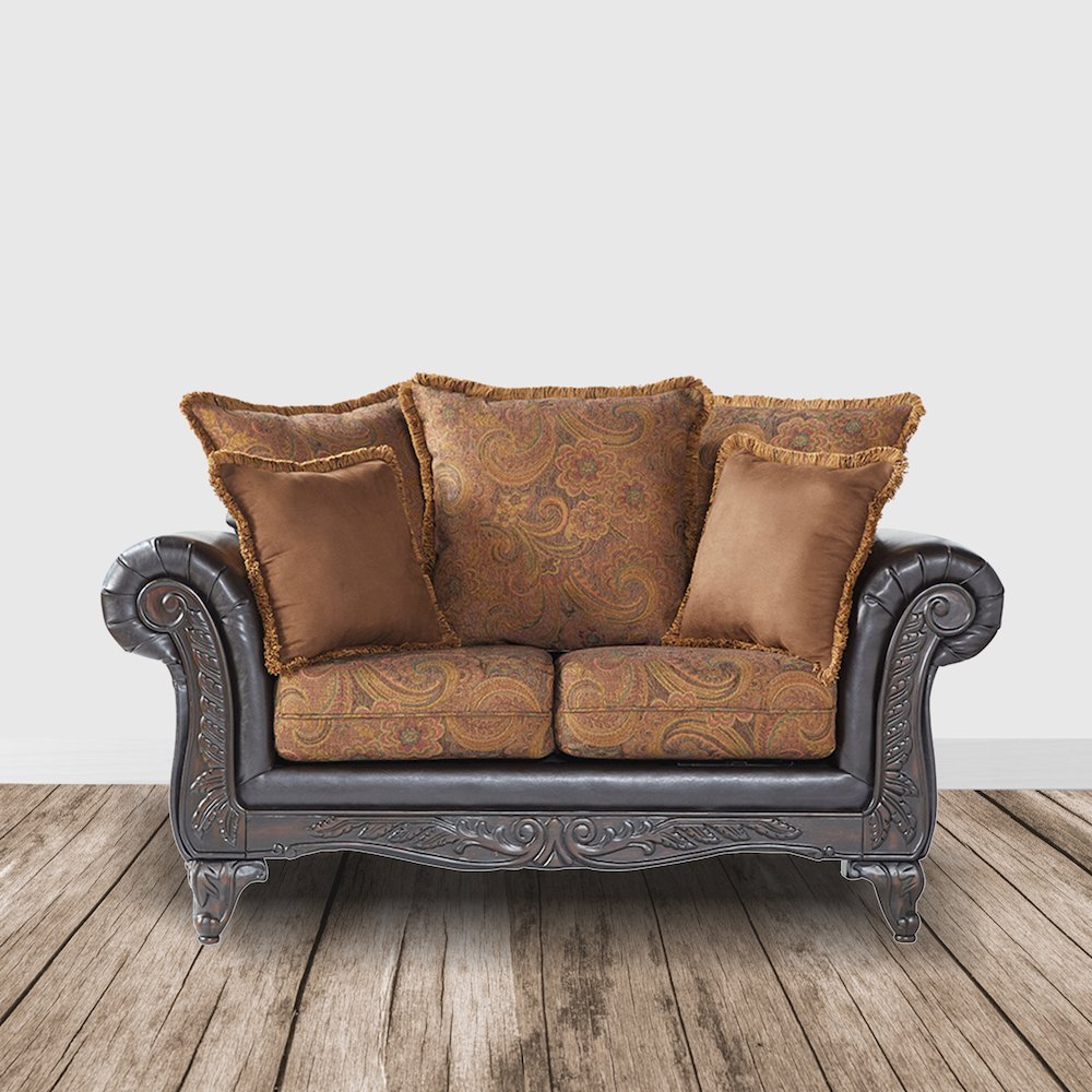 San Marino 2-Tone Chocolate Microfiber Loveseat, Made in USA. Picture 5