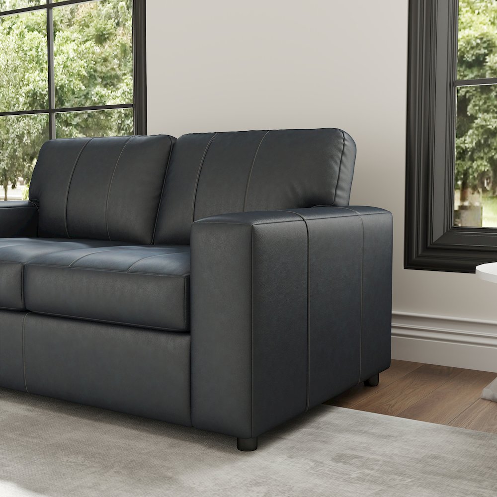 Sakan Leather Upholstered 2-Piece Living Room Set, Sofa and Loveseat, Blue. Picture 6