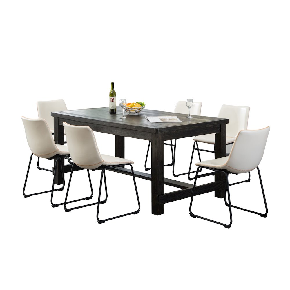 Lotusville Antique Wood Finished Dining Set: Table and Six Chairs, White. Picture 1