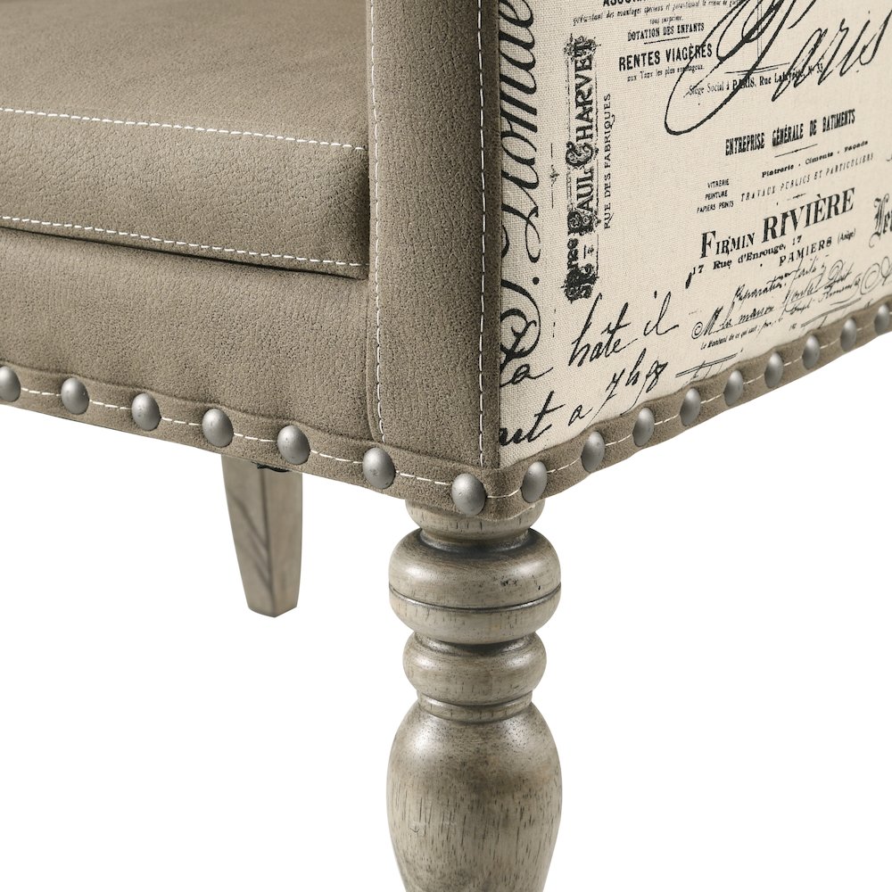 8-Piece Extendable Table with Nailhead Bench and Armchairs Dining Set, Driftwood. Picture 17