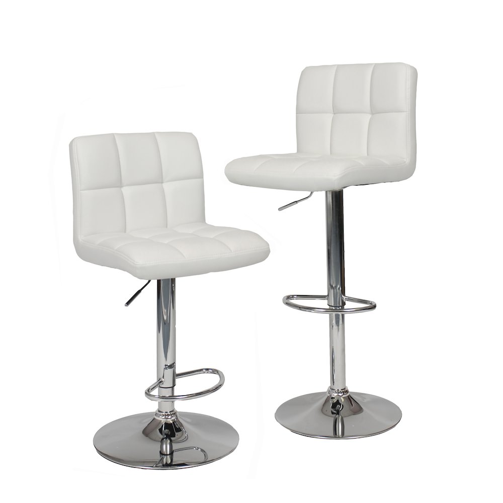 Biscc 2 Swivel Elegant PU Leather Modern Adjustable Hydraulic Bar Stools, White. Picture 1