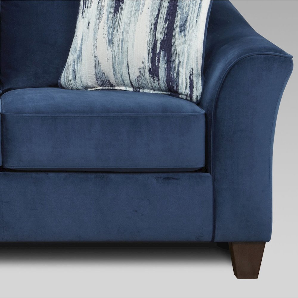 Camero Fabric Pillowback Loveseat in Navy Blue. Picture 3