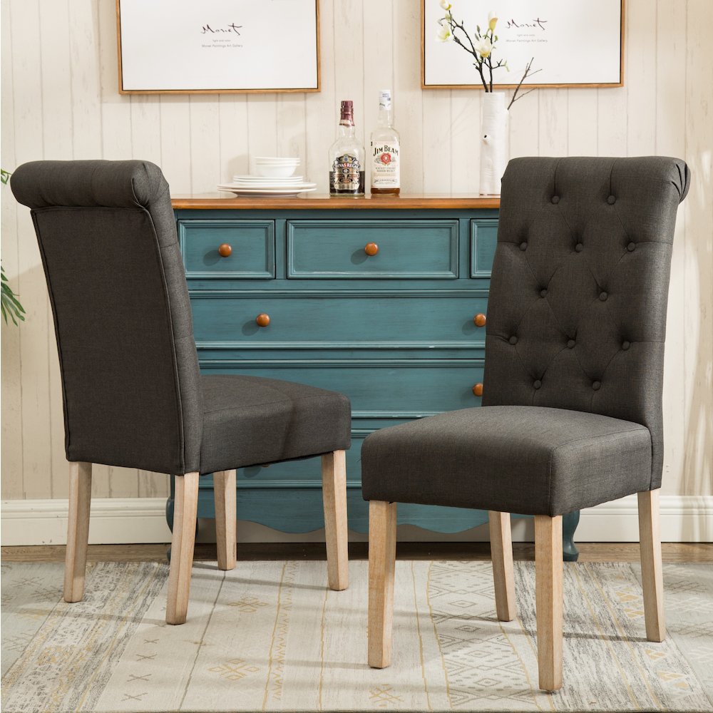 Habit Solid Wood Tufted Parsons Charcoal Dining Chair, Set of 2. Picture 3