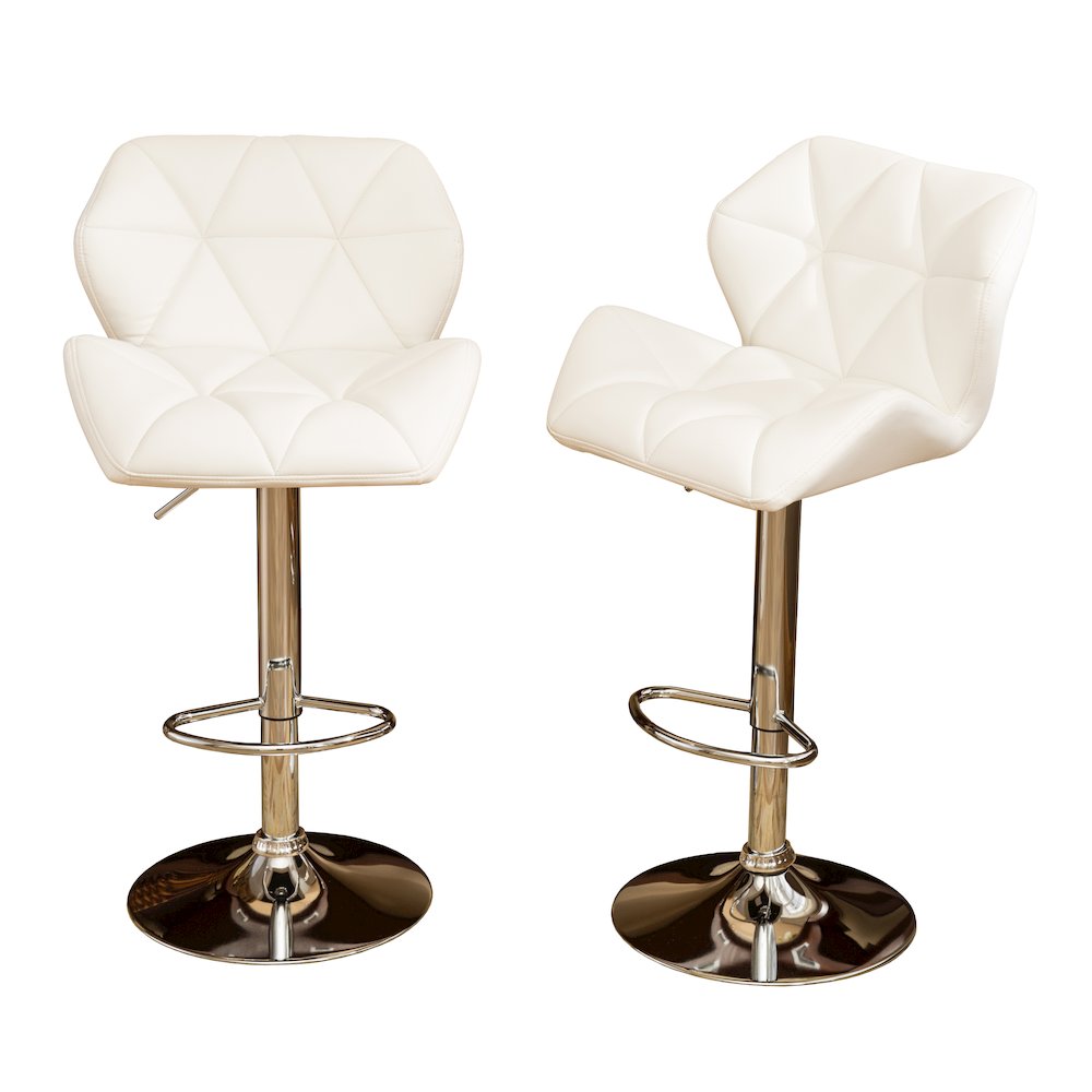 Glasgow Contemporary Tufted Adjustable Height White Bar Stools, Set of 2. Picture 1